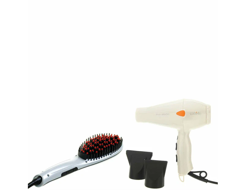 Cabello Hair Dryer PRO 3600 + Glow Straightening Brush - Hair Styling Set - White