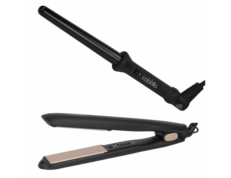 Cabello Silk Smooth Styler (Black) & Tapered Curler - Combo