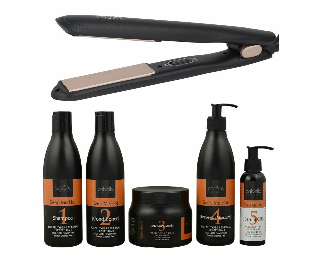 Cabello Silk Smooth Styler (Black) + Cabello Complete Hair Care Treatment 'Keep Me Hot' - Combo