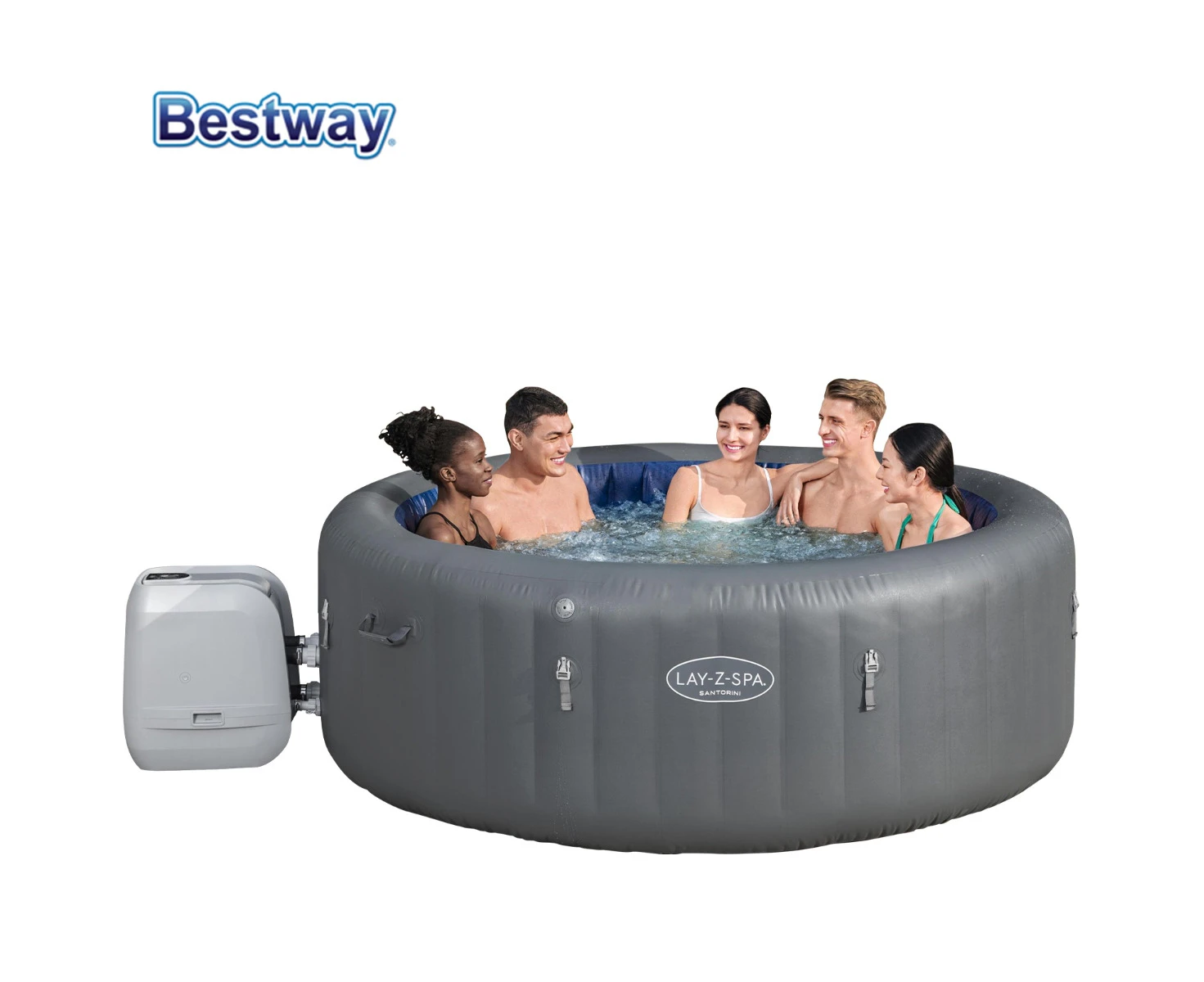 Bestway Inflatable Spa Santorini 60075 5-7 person Lay Z 180 Jets + 10 HydroJets Adjustable Headrests LED Hot Tub Bathtub Pool Easy and Quick to Assemble