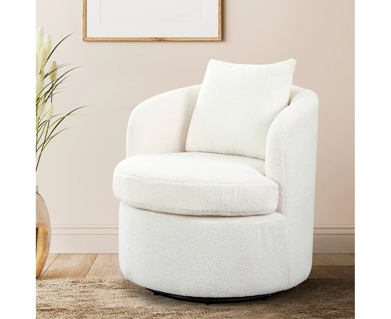 Levede Swivel Barrel Chair Sherpa Fleece Round Accent Tub Sofa Back Cushion