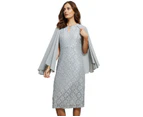 NONI B - Womens Dress - Sequin Lace Dress With Cape - Silver