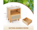 Giantex Bamboo Bedside Table Rattan Nightstand w/Drawer & Wood Legs Modern End Table Living Room Bedroom Natural