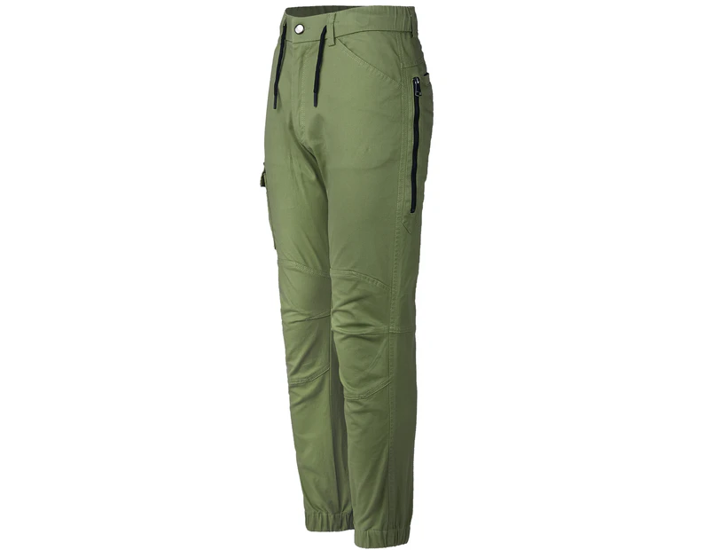 WARP Cargo Pants Mens Work Trousers Ankle Cuff Stretchy Cotton Elastic Waist - Olive Green