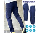 WARP Cargo Pants Mens Work Trousers Ankle Cuff Stretchy Cotton Elastic Waist - Navy Blue