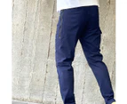 WARP Work Cargo Pants Stretch Cotton Regular Fit Mens Trousers Belt Loop - Navy Blue