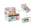 Giantex 3 in 1 Kids Convertible Table Set Children Table & Chair Set w/Fabric Drawer Toddlers Activity Bench White