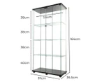 Stacked 164cm Glass Display Cabinet Collections Storage 4 Tier Shelves 2 Doors - Black