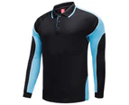 Big BEE Panel Polo Shirt Mens Workwear Short Sleeve Pocket Sport Cool Black Blue Pink Hi Vis - BLACK NEON BLUE