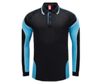 Big BEE Panel Polo Shirt Mens Workwear Short Sleeve Pocket Sport Cool Black Blue Pink Hi Vis - BLACK NEON BLUE