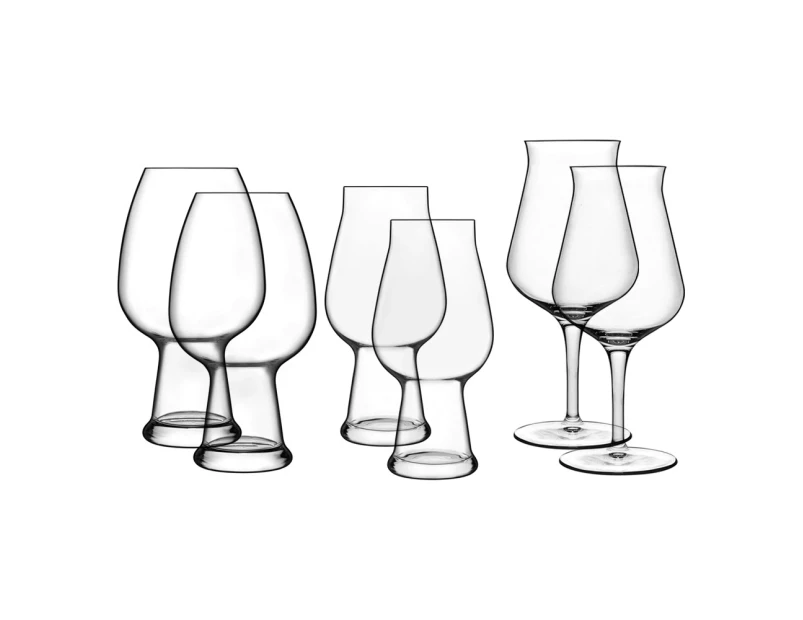 6pc Luigi Bormioli Birrateque Mixed Beer Drinking Glasses Stemmed/Medium/Large