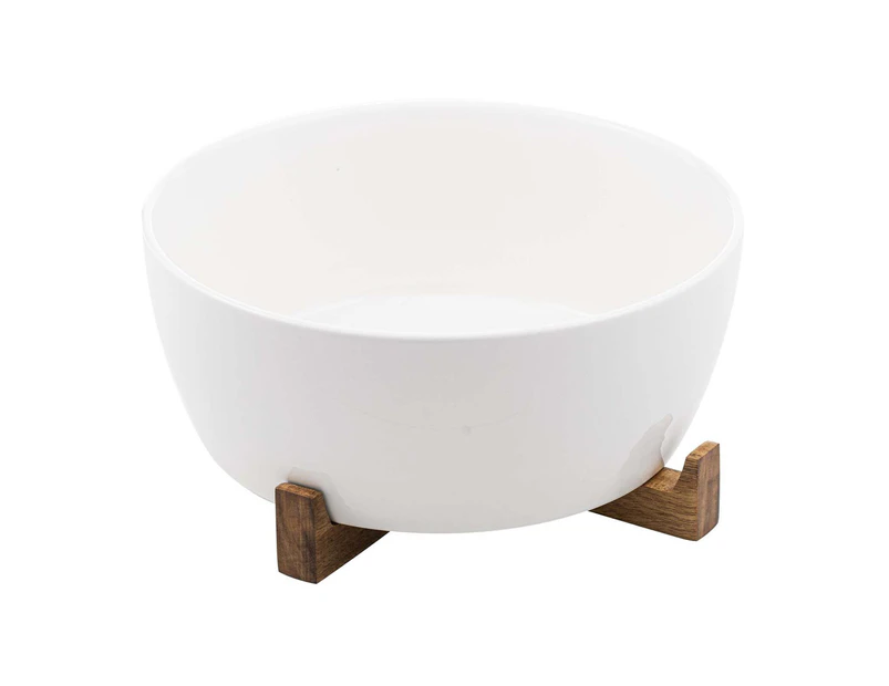 Ladelle Alto Oven To Table Porcelain/Acacia 28cm Large Bowl w/ Trivet White
