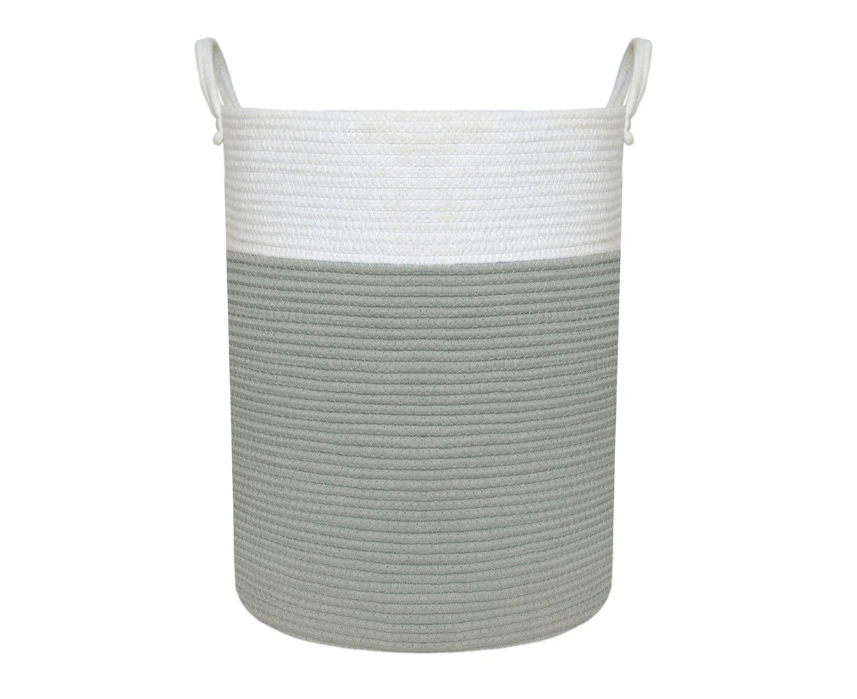 Living Textiles 50cm Cotton Rope Hamper Laundry Basket Storage Large White/Sage