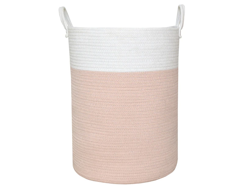 Living Textiles 50cm Cotton Rope Hamper Laundry Basket Storage Large White/Blush