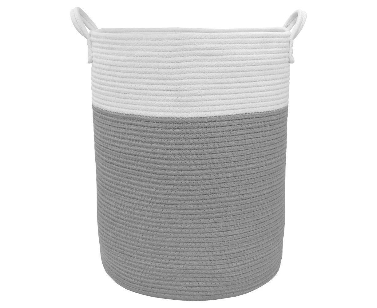 Living Textiles 50cm Cotton Rope Hamper Laundry Basket Storage Large White/Grey