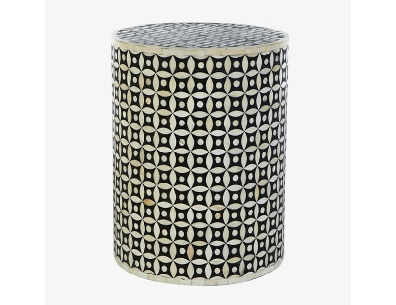 Zohi Interiors Bone Inlay Round Side Table In Black