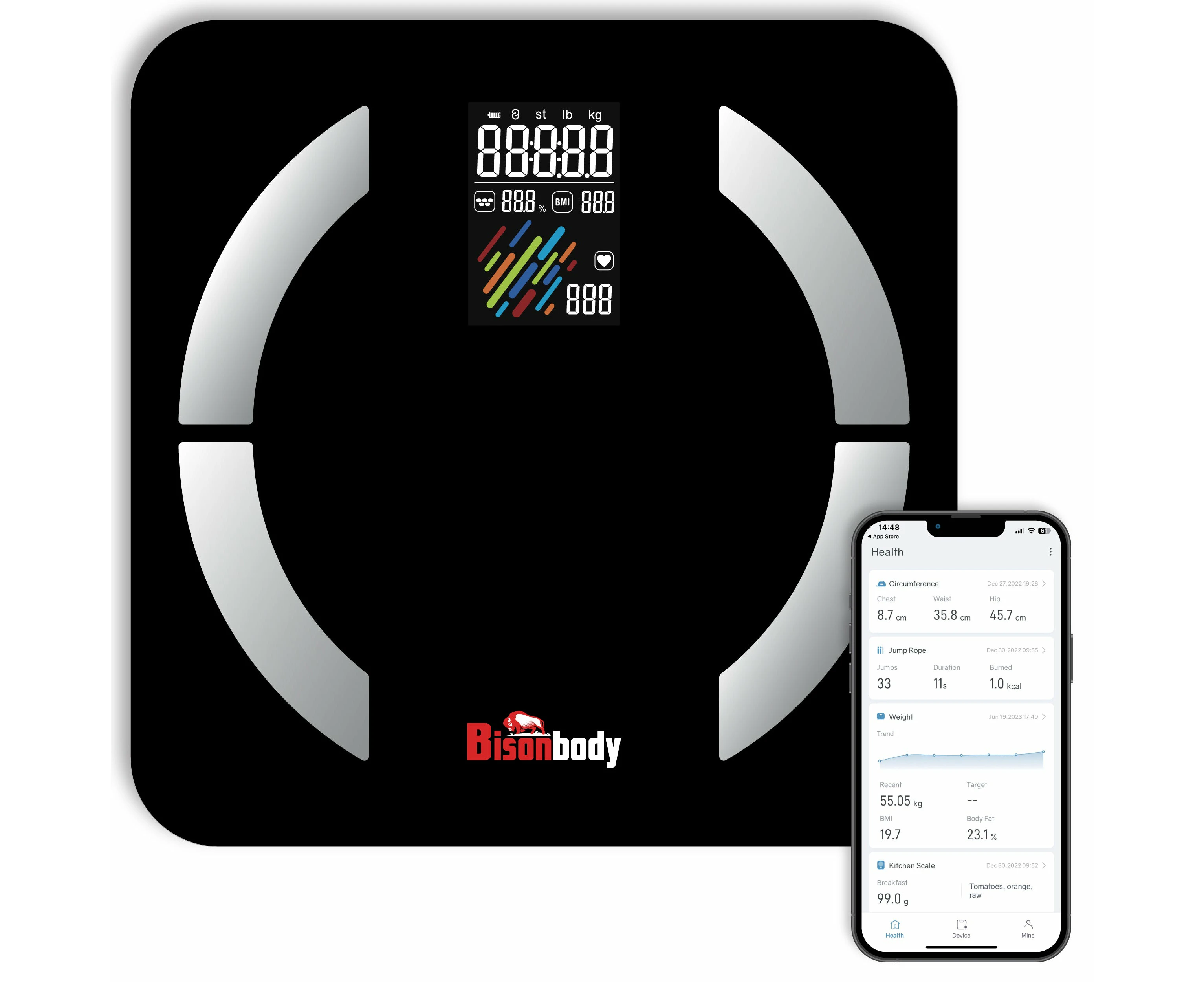 Bisonbody Modern Smart Digital Scale for Body Weight and Fat Percentage - 22 Body Composition