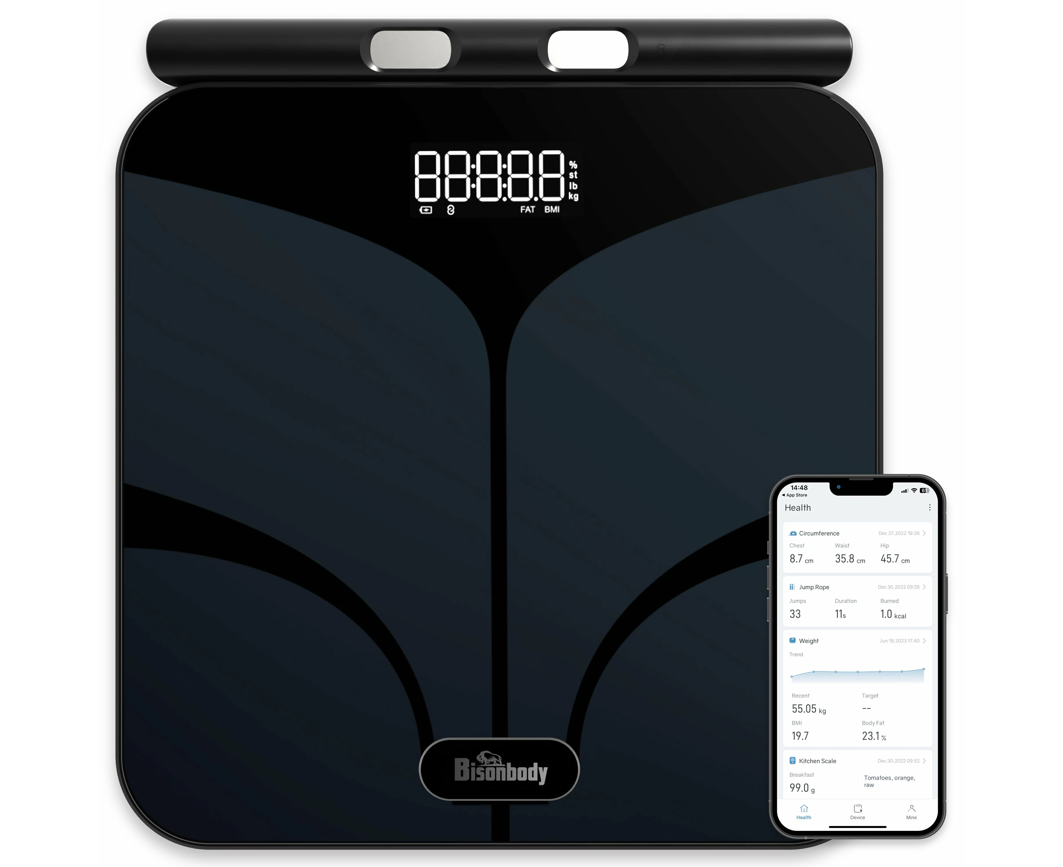 Bisonbody Modern Smart Digital Scale for Body Weight and Fat Percentage - 29 Body Composition