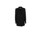 Double-Breasted Crepe Jacket with Logo Button - Black