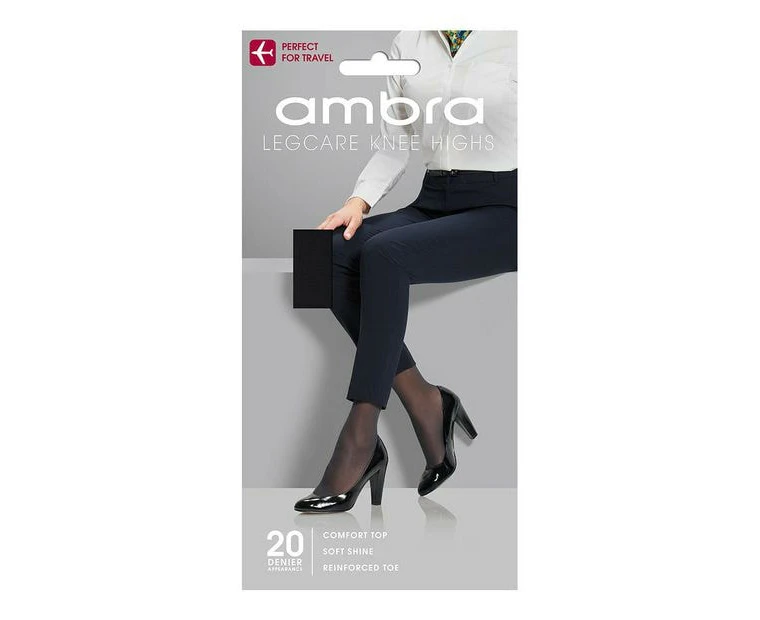 Ambra 1 Pack 20 Denier Leg Care Knee High Pantyhose - Black - Black