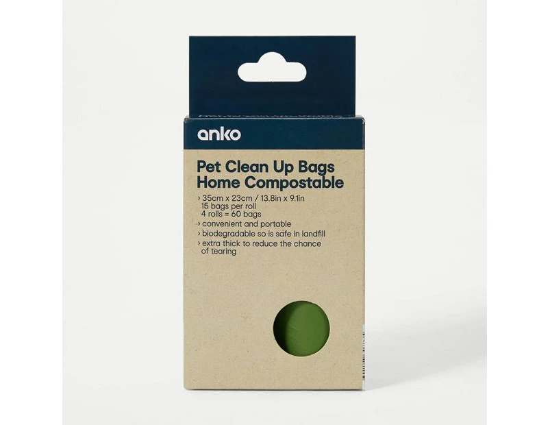 Pet Clean Up Compostable Bags,  60 Pack - Anko