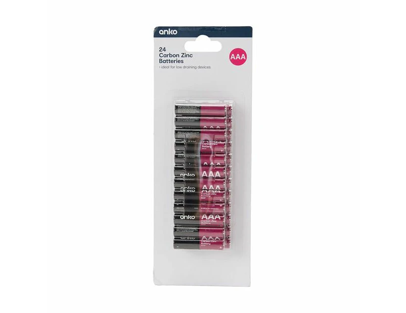 Carbon Zinc Batteries, AAA, 24 Pack - Anko