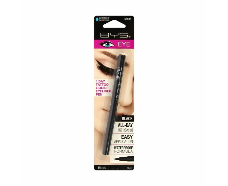 BYS 1 Day Tattoo Liquid Eyeliner Pen All-Day Waterproof Face Makeup Black 1.5ml