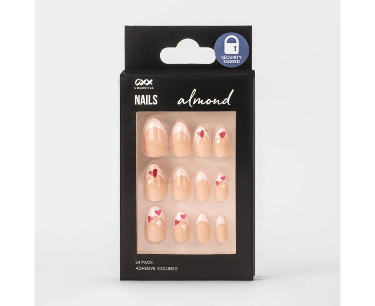 False Nails 24 Pack, Almond Shape, Love Hearts - OXX Cosmetics