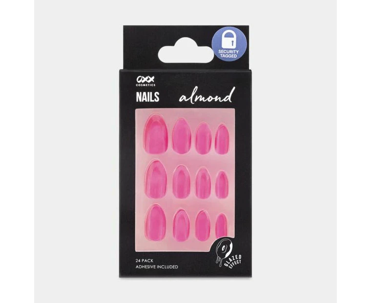 False Nails 24 Pack, Almond Shape, Pink - OXX Cosmetics