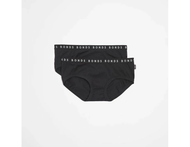 Bonds 2 Pack Hipster Boyleg Briefs - Black