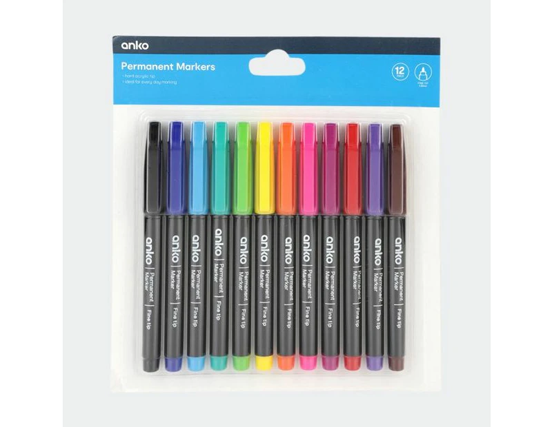 Permanent Markers, 12 Pack - Anko - Multi