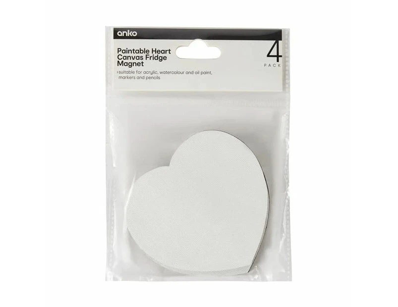 Paintable Heart Canvas Fridge Magnets, 4 Pack - Anko