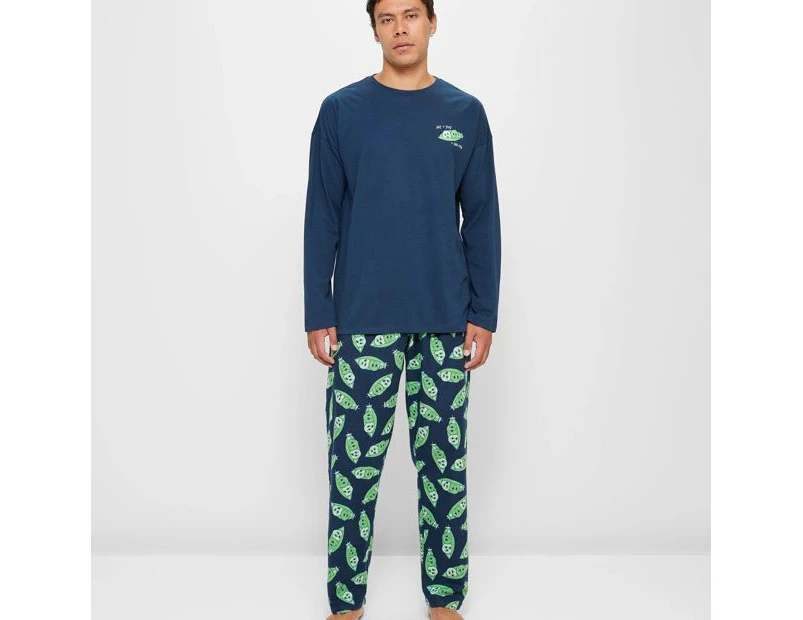 Target Family Matching Knit Flannelette Pyjama Set - Blue