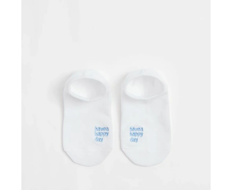 Embroidered No Show Socks - AC-Lab - White