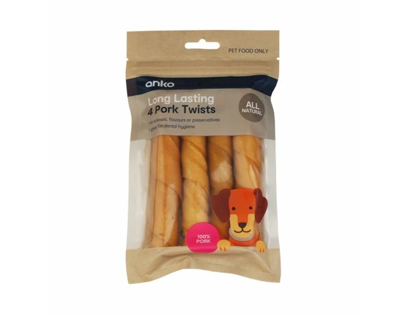 Pet Treat Pork Twist, 4 Pack - Anko