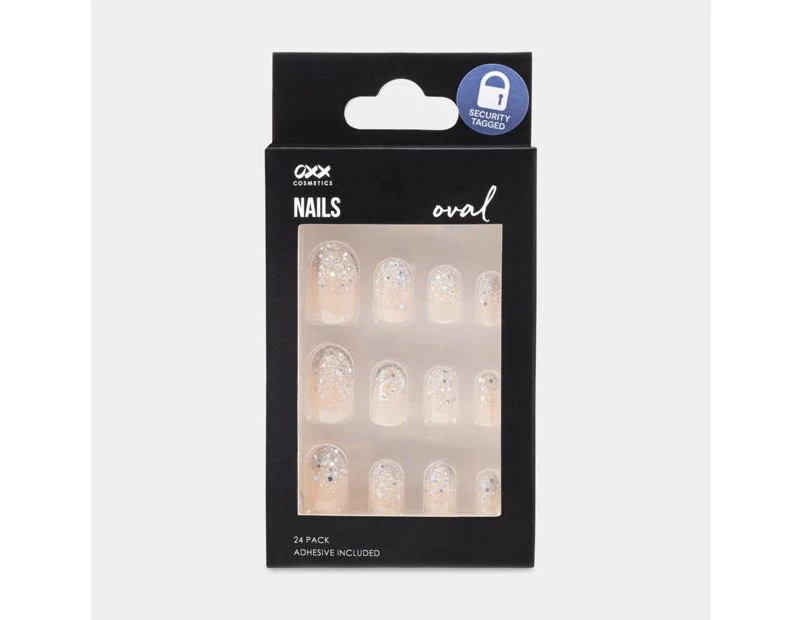 False Nails 24 Pack, Oval Shape, Silver Look - OXX Cosmetics