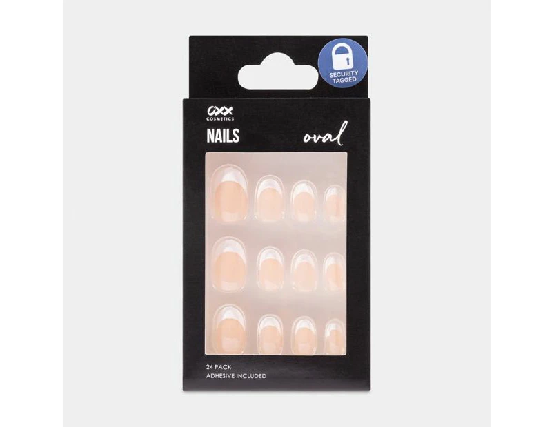 False Nails 24 Pack, Oval Shape, White - OXX Cosmetics - White