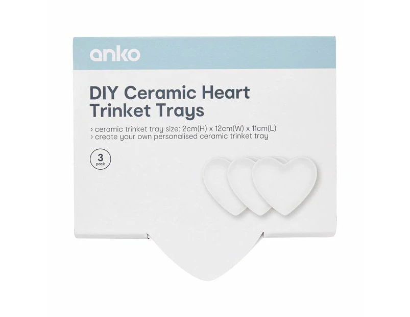 DIY Ceramic Heart Trinket Trays, 3 Pack - Anko