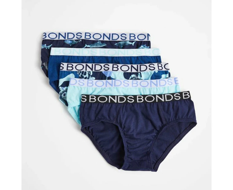 Bonds Boys Briefs 5 Pack - Blue