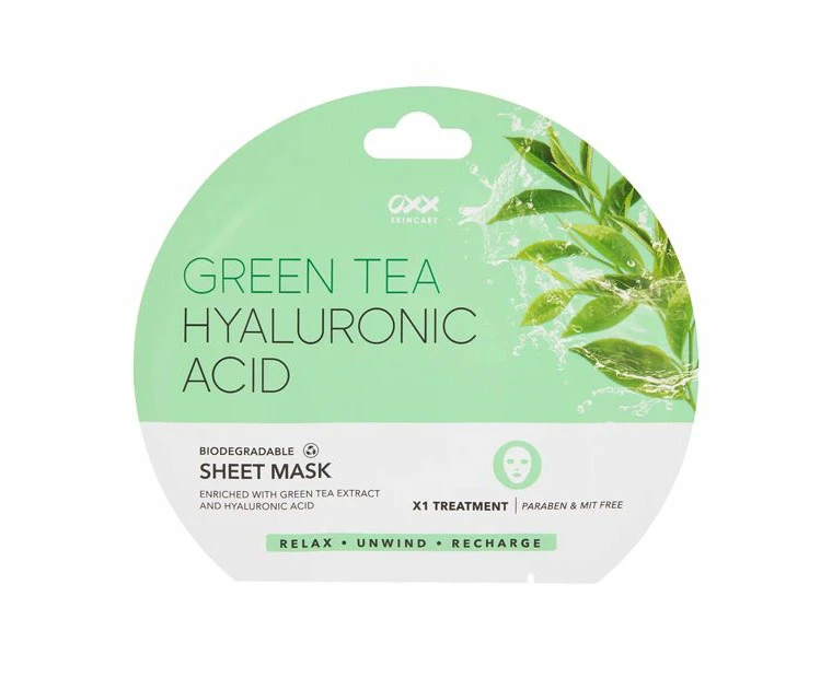 Biodegradable Sheet Mask, Hyaluronic Acid & Green Tea Extract - OXX Skincare