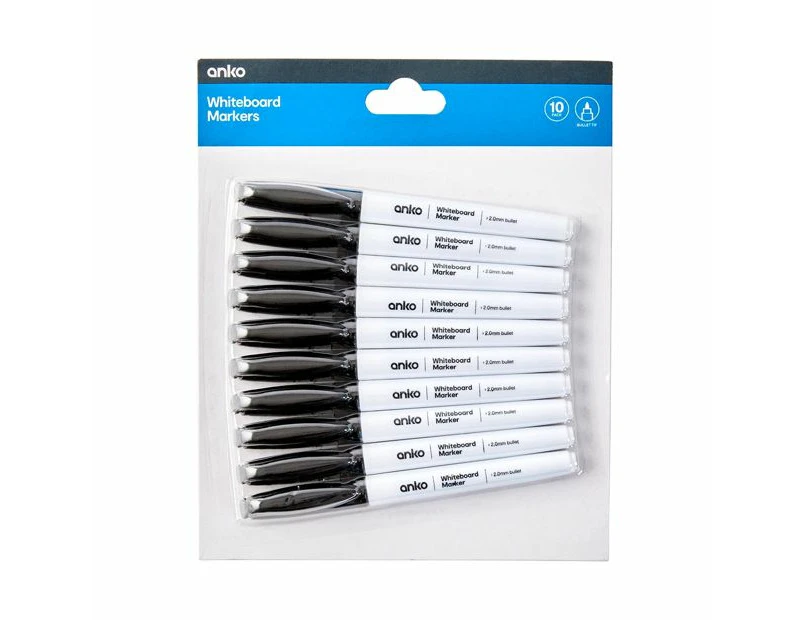 Whiteboard Markers 10 Pack - Anko - Black