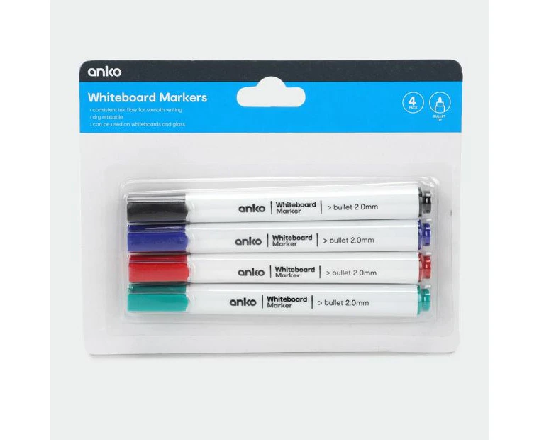 Whiteboard Markers 4 Pack - Anko