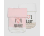 Baby Organic Cotton ‘I Love You” Socks 2 Pack - Underworks - Pink