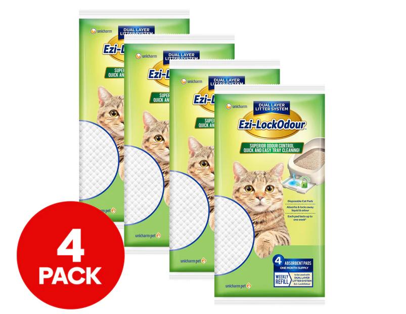 4 x Ezi-LockOdour 4-Pack Cat Litter System Absorbent Cat Pads