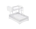 Simplus Dish Drainer Drying Rack Kitchen Organiser with Cup Holder Cutlery Removable Tray White