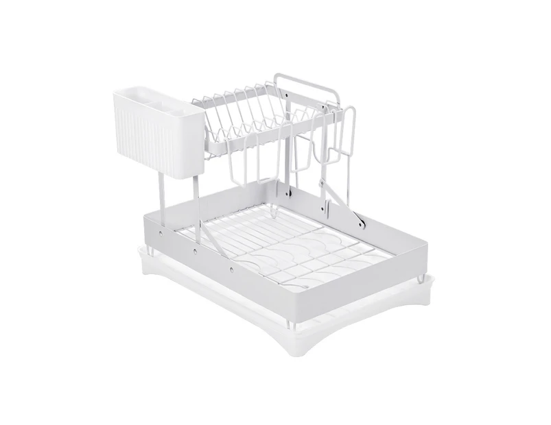Simplus Dish Drainer Drying Rack Kitchen Organiser with Cup Holder Cutlery Removable Tray White