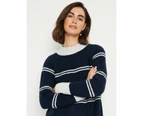 NONI B - Womens Jumper -  Stripe Rib Hem Jumper - Navy Blazer