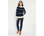 NONI B - Womens Jumper -  Stripe Rib Hem Jumper - Navy Blazer