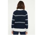 NONI B - Womens Jumper -  Stripe Rib Hem Jumper - Navy Blazer