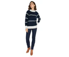 NONI B - Womens Jumper -  Stripe Rib Hem Jumper - Navy Blazer